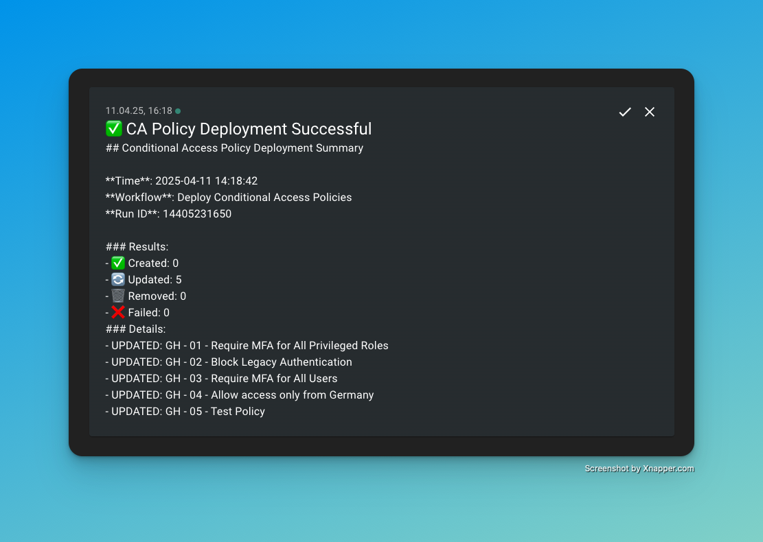 Notification of successful deployment
